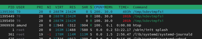 Screenshot of htop showing resource usage